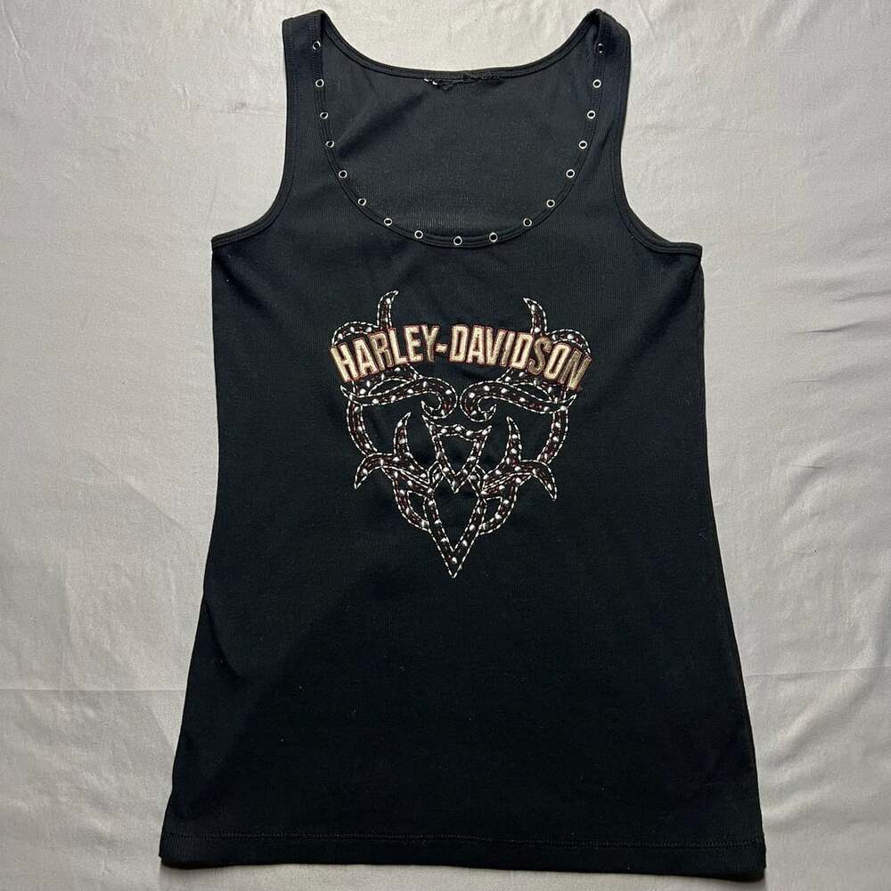 Harley-Davidson Studded Graphic Tank Top Black Studded Y2K Biker shirt